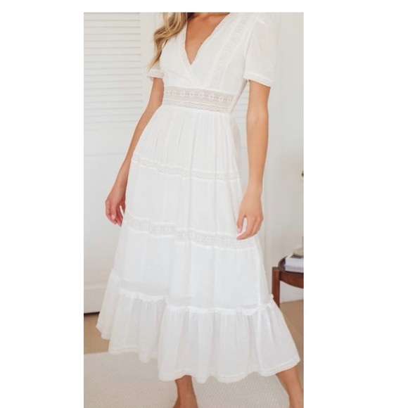 Folklore white swiss dot lace tiered midi dress Outlet